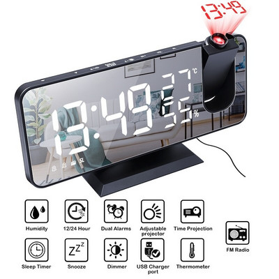 LED skaitmeninis žadintuvas Laikrodis Stalas Elektroniniai staliniai laikrodžiai USB Wake Up FM radijo laiko projektorius snaudimo funkcija 2 žadintuvas 2#