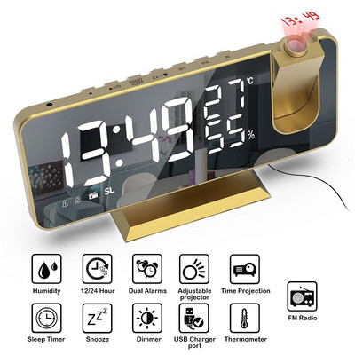 LED skaitmeninis žadintuvas Laikrodis Stalas Elektroniniai staliniai laikrodžiai USB Wake Up FM radijo laiko projektorius snaudimo funkcija 2 žadintuvas 2#