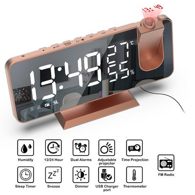 LED skaitmeninis žadintuvas Laikrodis Stalas Elektroniniai staliniai laikrodžiai USB Wake Up FM radijo laiko projektorius snaudimo funkcija 2 žadintuvas 2#