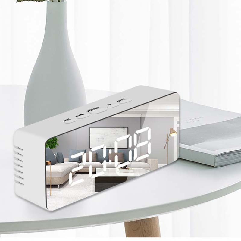 Ceas cu alarmă cu oglindă cu LED Ceas digital Oră amânare Electronică Oră mare Afișare temperatură Mod noapte Ceas pentru decorarea casei