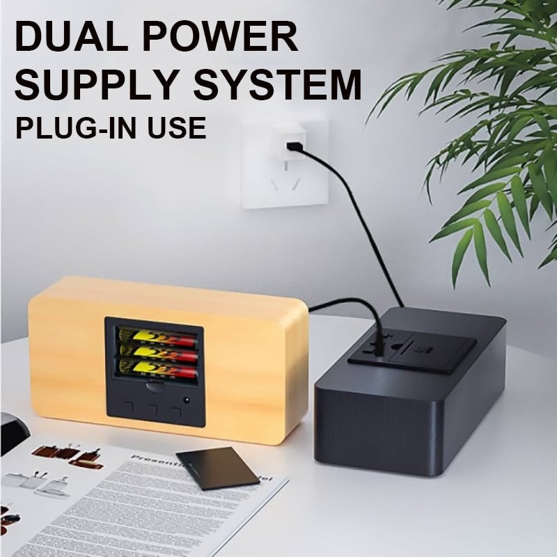 Ébresztőóra Asztali óra LED-es digitális fa USB/AAA tápellátású asztali óra Hőmérséklet Páratartalom Hangvezérlés Elektronikus lakberendezés