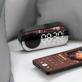 Csendes vezeték nélküli Bluetooth hangszóró LED tükör digitális ébresztőóra rádió FM nagy kijelző akkumulátor hálószoba nappali iroda