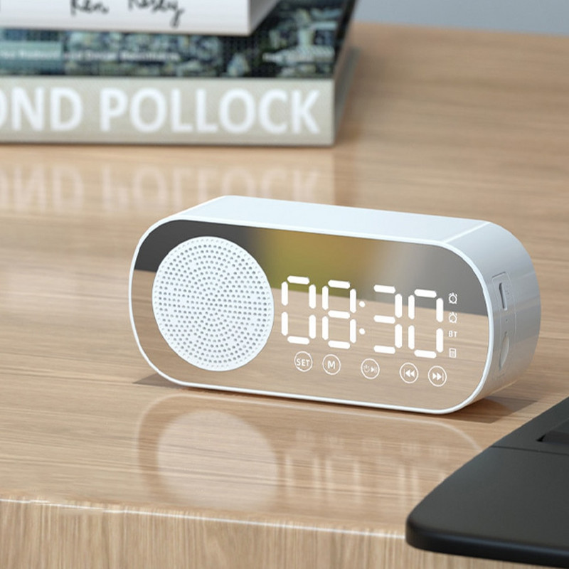Csendes vezeték nélküli Bluetooth hangszóró LED tükör digitális ébresztőóra rádió FM nagy kijelző akkumulátor hálószoba nappali iroda