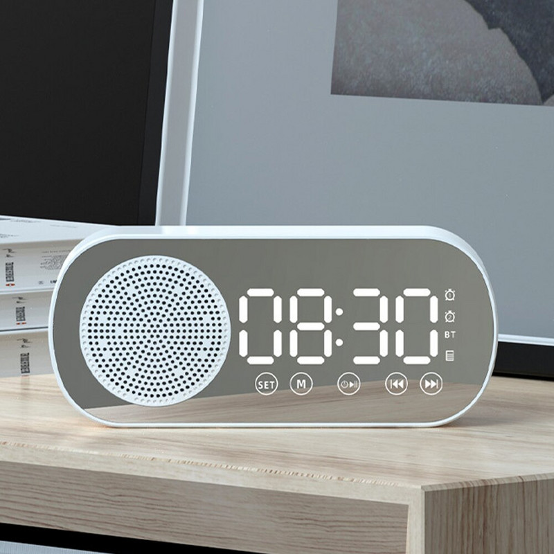 Csendes vezeték nélküli Bluetooth hangszóró LED tükör digitális ébresztőóra rádió FM nagy kijelző akkumulátor hálószoba nappali iroda