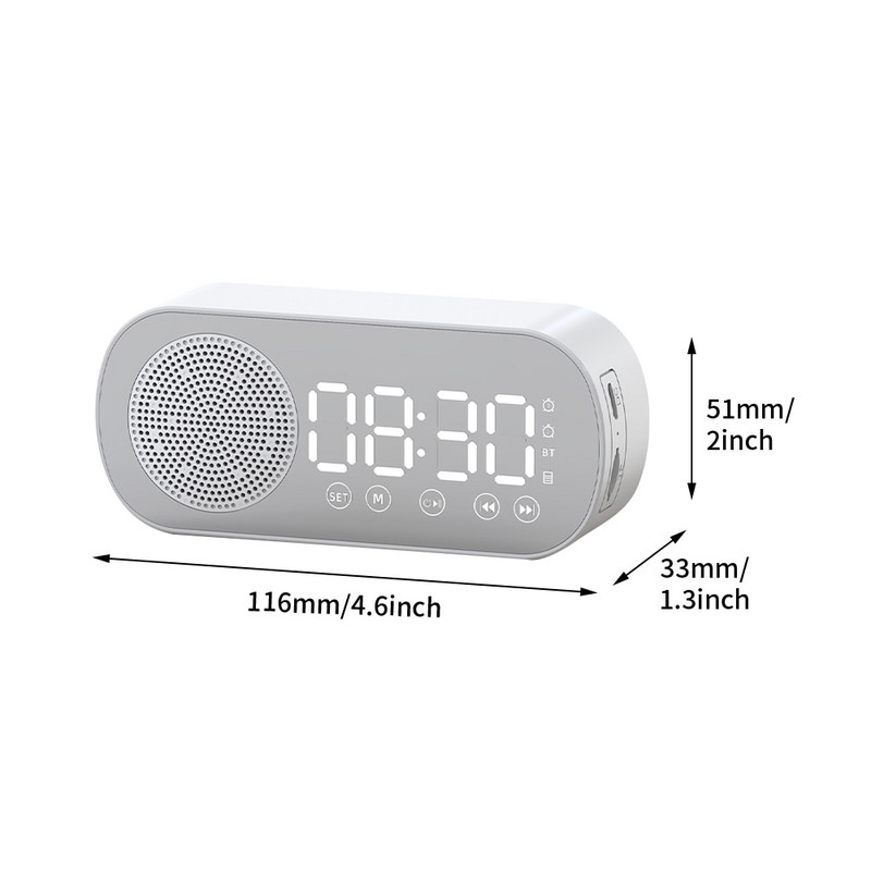 Csendes vezeték nélküli Bluetooth hangszóró LED tükör digitális ébresztőóra rádió FM nagy kijelző akkumulátor hálószoba nappali iroda