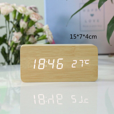 Drveni LED satovi Stolna budilica Drveni sat Stolni stol Glasovna kontrola Digitalni drveni Despertador USB/AAA napajanje staande klok