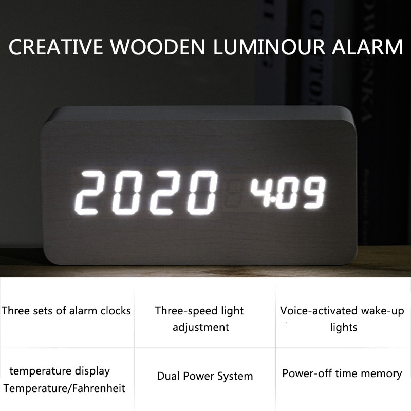 Mediniai LED laikrodžiai Staliniai žadintuvai Mediniai laikrodžiai Stalinis valdymas Balsu Skaitmeninis Wood Despertador USB/AAA Maitinamas staande klok