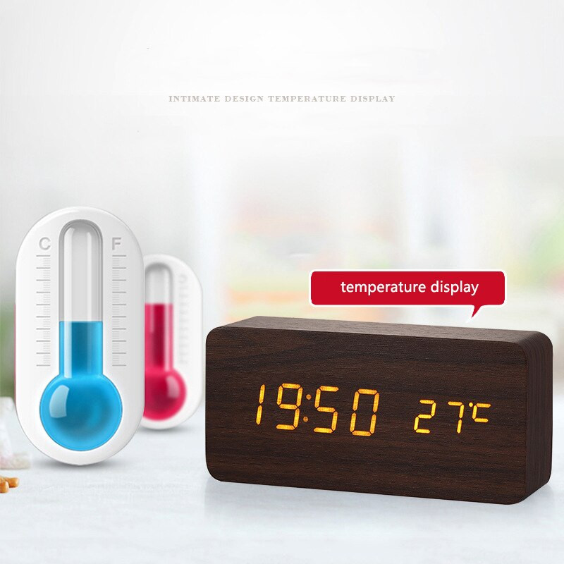 Mediniai LED laikrodžiai Staliniai žadintuvai Mediniai laikrodžiai Stalinis valdymas Balsu Skaitmeninis Wood Despertador USB/AAA Maitinamas staande klok