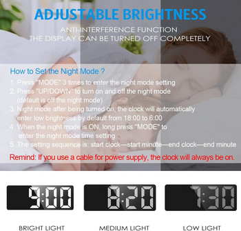 Ψηφιακό Ξυπνητήρι με οθόνη LED Ξυπνητήρι για παιδιά Θερμοκρασία κρεβατοκάμαρας Λειτουργία Snooze Επιτραπέζιο Ρολόι Διακόσμηση σπιτιού Ρολόι LED