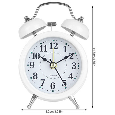 Žadintuvas Retro dviejų varpelių metalinis stalinis stalinis analoginis laikrodis tylus su naktine šviesa, skirtas namų biuro mini kelionių žadintuvui