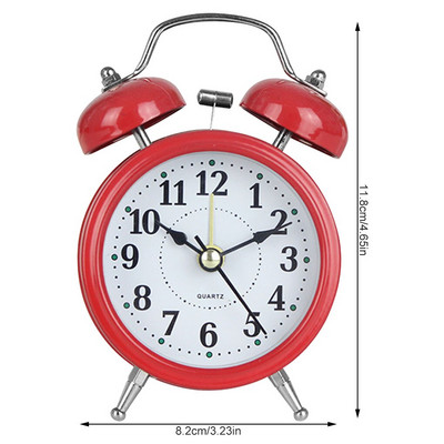 Žadintuvas Retro dviejų varpelių metalinis stalinis stalinis analoginis laikrodis tylus su naktine šviesa, skirtas namų biuro mini kelionių žadintuvui