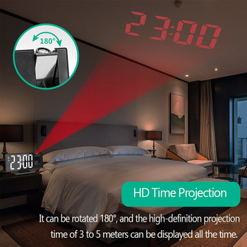 Ψηφιακό Ξυπνητήρι LED Προβολή ραδιοφώνου με καθρέφτη θερμοκρασίας και υγρασίας Πολυλειτουργική οθόνη ώρας δίπλα στο κρεβάτι