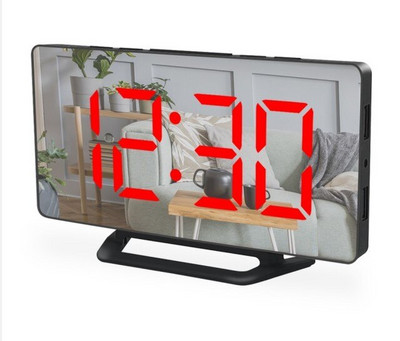 LED digitális ébresztőóra rádióvetítés hőmérséklet és páratartalom tükörórával, többfunkciós éjjeli idő kijelzővel