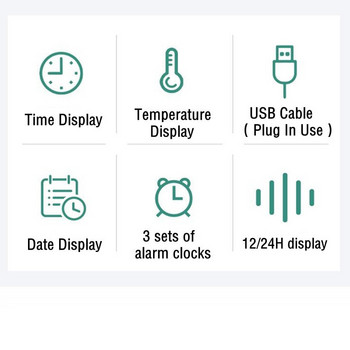 Ψηφιακό Ξυπνητήρι με θερμοκρασία υγρασίας 3 Ξυπνητήρια Snooze Επιτραπέζιο Ρολόι Νυχτερινή λειτουργία 12/24 ώρες USB Ηλεκτρονικό ρολόι LED