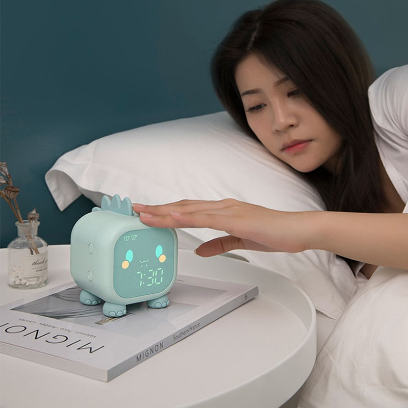 Ceas deşteptător drăguţ pentru copii Ceas deşteptător digital cu dinozaur, cu lumină de noapte, de birou, pentru copii, antrenor de somn, ceas de trezire