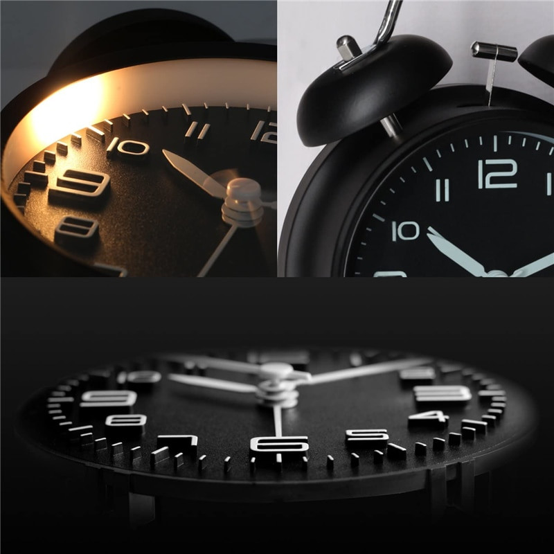 4 hüvelykes ikercsengő hangos ébresztőóra fémkeretes 3D számlap háttérvilágítással, elemmel működő asztali asztali ébresztőóra otthoni és irodai használatra