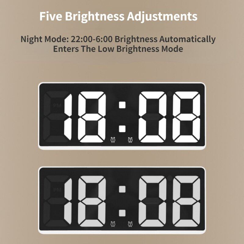 Hangvezérlés Tükör ébresztőóra Digitális hőmérséklet kijelző kettős ébresztő szundi asztali asztali óra 12/24 órás LED órák lakberendezés