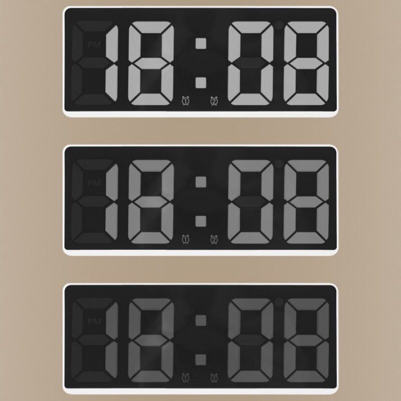 Hangvezérlés Tükör ébresztőóra Digitális hőmérséklet kijelző kettős ébresztő szundi asztali asztali óra 12/24 órás LED órák lakberendezés