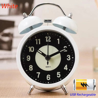 Tylus netiksėti analoginis kvarcinis 4 colių baterijomis veikiantis dviejų varpelių garsus žadintuvas su foniniu apšvietimu miegamajam