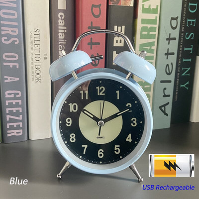 Tylus netiksėti analoginis kvarcinis 4 colių baterijomis veikiantis dviejų varpelių garsus žadintuvas su foniniu apšvietimu miegamajam