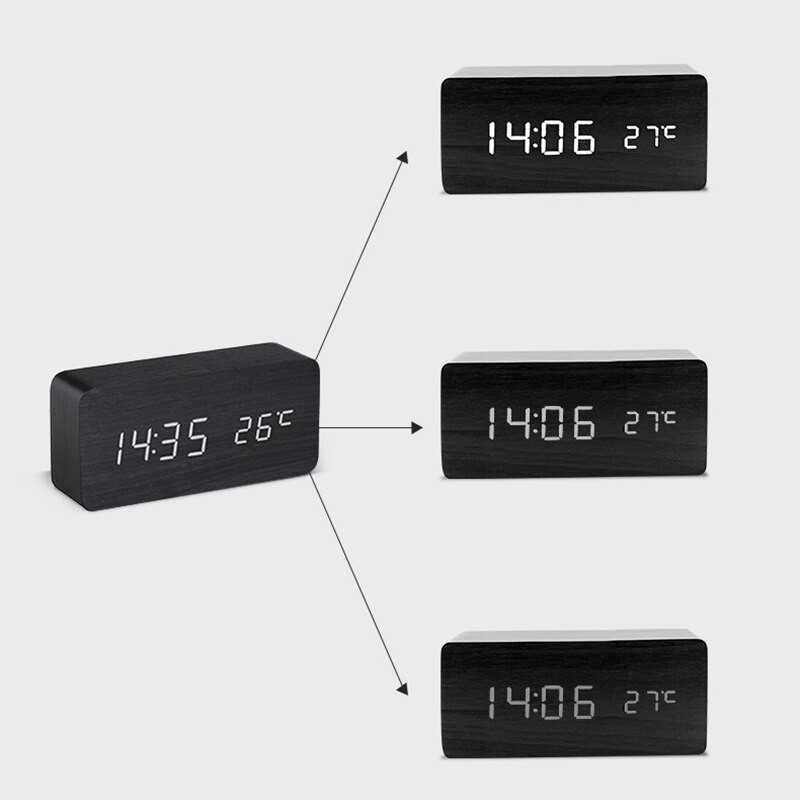 LED drvena budilica Glasovna kontrola Digitalni stolni sat Prikaz temperature Wood Despertador Elektronski USB/AAA Desktop Decor