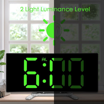 Κρεβατοκάμαρα Καμπυλωτό Ρολόι Καθρέφτη Μεγάλου Αριθμού Επιτραπέζιο Ρολόι Ηλεκτρικό Ρολόι Νύχτας Οθόνη LED Ψηφιακό Ξυπνητήρι 7 ιντσών