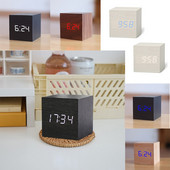 Fa asztali ébresztőóra Négyzet alakú hangvezérlés Nordic Luminous Clocks LED asztali USB/AAA tápellátású asztali elektronikus digitális óra