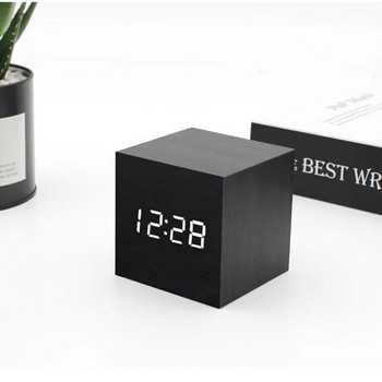 Ξύλινο επιτραπέζιο Ξυπνητήρι Τετράγωνο φωνητικό έλεγχο Nordic φωτεινά ρολόγια LED Επιτραπέζιο Ηλεκτρονικό ψηφιακό ρολόι με τροφοδοσία USB/AAA