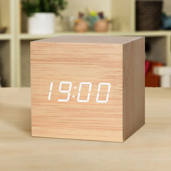 Ξύλινο επιτραπέζιο Ξυπνητήρι Τετράγωνο φωνητικό έλεγχο Nordic φωτεινά ρολόγια LED Επιτραπέζιο Ηλεκτρονικό ψηφιακό ρολόι με τροφοδοσία USB/AAA