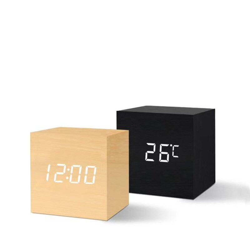 Fa asztali ébresztőóra Négyzet alakú hangvezérlés Nordic Luminous Clocks LED asztali USB/AAA tápellátású asztali elektronikus digitális óra