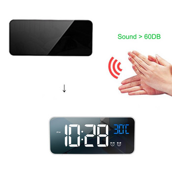 Ψηφιακός καθρέφτης Led ξυπνητήρι μουσικής δίπλα στο κρεβάτι Wake Up με Θερμόμετρο Αναβολής Θερμόμετρο Ακουστικός Φωνητικός Έλεγχος Οπίσθιος φωτισμός