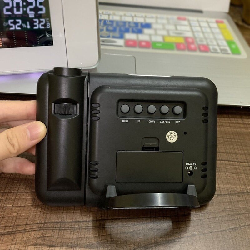 Nauja kūrybinė dėmesio projekcija skaitmeninių orų LCD snaudimo laikrodžio varpelio žadintuvo ekrano apšvietimas LED projektorius namų laikrodžio laikmatis