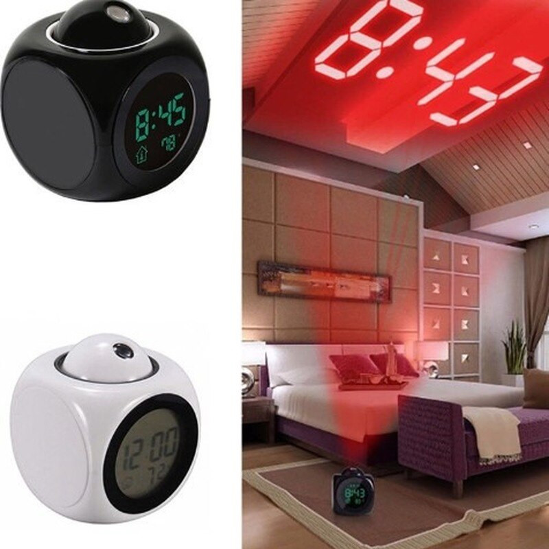 Nauja kūrybinė dėmesio projekcija skaitmeninių orų LCD snaudimo laikrodžio varpelio žadintuvo ekrano apšvietimas LED projektorius namų laikrodžio laikmatis