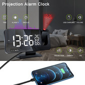 Ceas cu alarmă cu proiecție digitală cu LED pentru dormitor, proiecție pe tavan, radio FM, încărcător pentru telefon, USB, proiector de timp, ceas dublu puternic