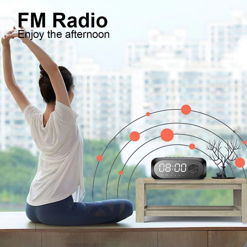 Ceas deşteptător Difuzor Bluetooth fără fir Ceas deşteptător cu afişaj LED Difuzor Bluetooth inteligent Ceas cu radio FM