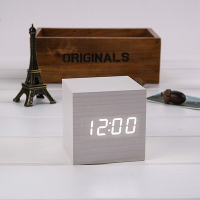 Ébresztőóra LED fa óra asztali hangvezérlés digitális Wood Despertador USB/AAA tápellátású elektronikus asztali órák