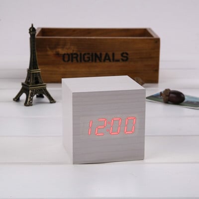Ébresztőóra LED fa óra asztali hangvezérlés digitális Wood Despertador USB/AAA tápellátású elektronikus asztali órák