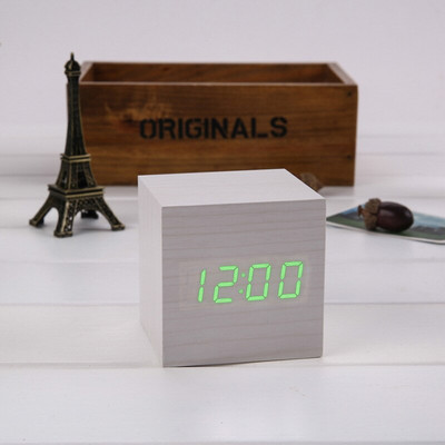 Ébresztőóra LED fa óra asztali hangvezérlés digitális Wood Despertador USB/AAA tápellátású elektronikus asztali órák