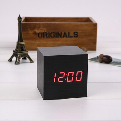 Ébresztőóra LED fa óra asztali hangvezérlés digitális Wood Despertador USB/AAA tápellátású elektronikus asztali órák