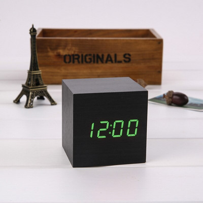 Ébresztőóra LED fa óra asztali hangvezérlés digitális Wood Despertador USB/AAA tápellátású elektronikus asztali órák