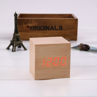 Ébresztőóra LED fa óra asztali hangvezérlés digitális Wood Despertador USB/AAA tápellátású elektronikus asztali órák
