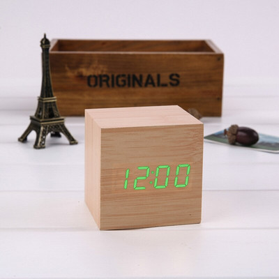 Ébresztőóra LED fa óra asztali hangvezérlés digitális Wood Despertador USB/AAA tápellátású elektronikus asztali órák