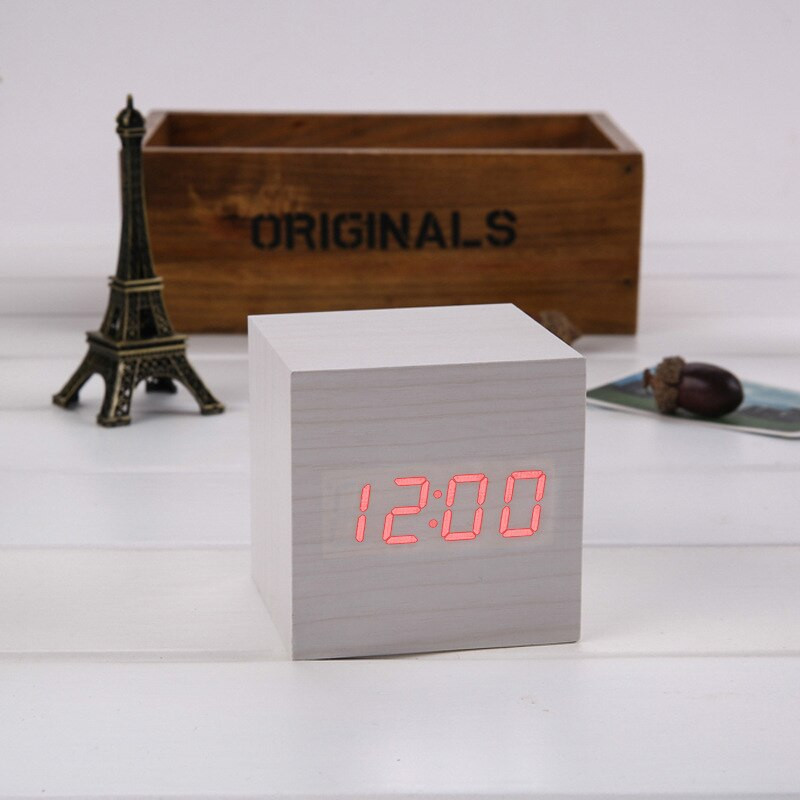 Ébresztőóra LED fa óra asztali hangvezérlés digitális Wood Despertador USB/AAA tápellátású elektronikus asztali órák