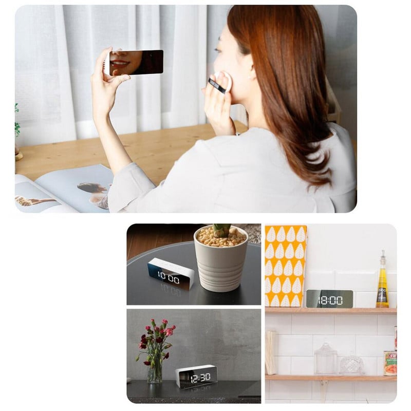 LED veidrodinis žadintuvas Skaitmeninis snaudimo stalo laikrodis Pažadinimo šviesa Elektroninis didelio laiko temperatūros ekranas Naktinis laikrodis