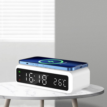 LED Ηλεκτρικό Ξυπνητήρι με ασύρματο φορτιστή Νυχτερινό Φως Επιτραπέζιο Ψηφιακό Θερμόμετρο Ρολόι HD Καθρέφτη Ρολόι με Χρονική Μνήμη