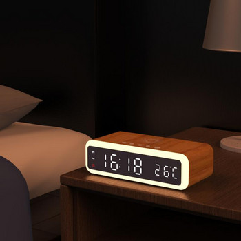 LED Ηλεκτρικό Ξυπνητήρι με ασύρματο φορτιστή Νυχτερινό Φως Επιτραπέζιο Ψηφιακό Θερμόμετρο Ρολόι HD Καθρέφτη Ρολόι με Χρονική Μνήμη