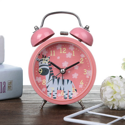 Animacinių filmų žadintuvas miegamajame prie lovos metalinis varpelis mažas žadintuvas vaikams, mielas gyvūnų raštas su nakties šviesos žadintuvu