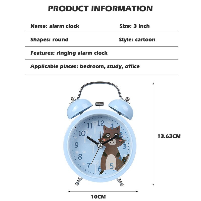 Animacinių filmų žadintuvas miegamajame prie lovos metalinis varpelis mažas žadintuvas vaikams, mielas gyvūnų raštas su nakties šviesos žadintuvu