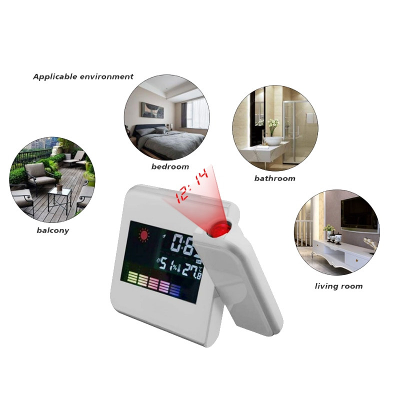 Stalo laikrodis Skaitmeninis žadintuvas su projekciniu lubų projektoriumi Žadintuvas Temperatūra Termometras Laikas Data Projekcinis laikrodis