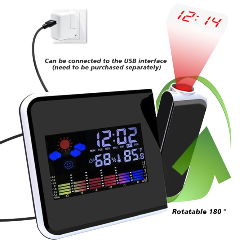 Stalo laikrodis Skaitmeninis žadintuvas su projekciniu lubų projektoriumi Žadintuvas Temperatūra Termometras Laikas Data Projekcinis laikrodis